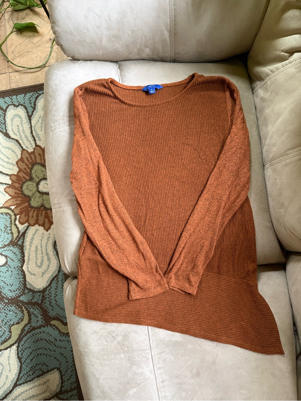 Apt. 9 Lightweight Asymmetrical Hem Crewneck Sweater in Rust